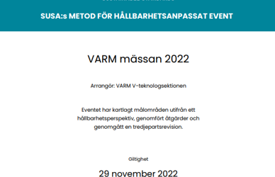 VARM Mässan 2022 senast ut att hållbarhetsdiplomera sitt event